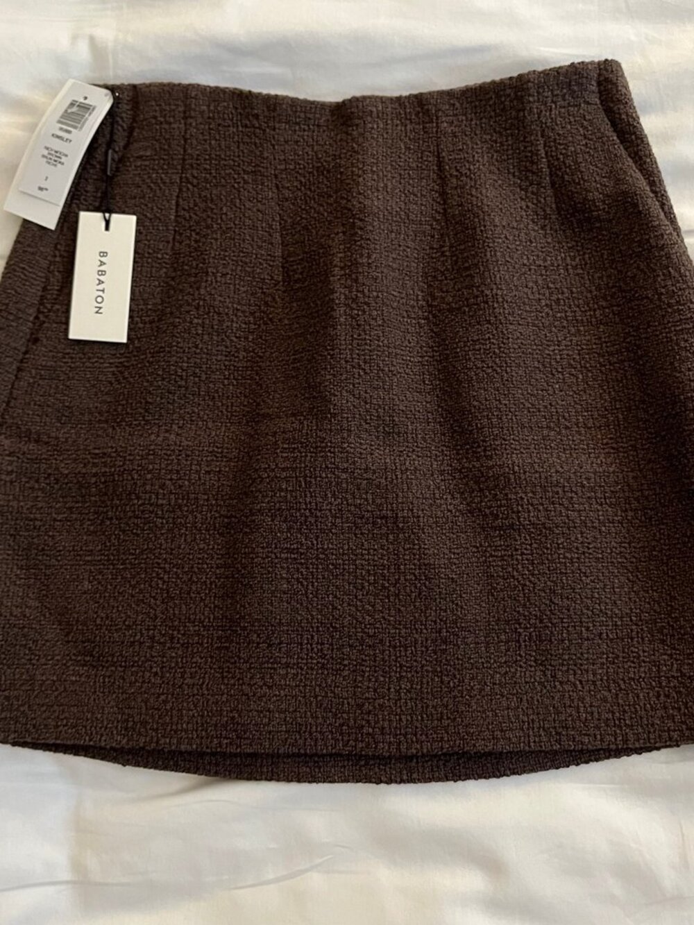 NWT Aritzia Babaton Kinsley Tweed Mini Skirt 2 Rich Mocha Brown
